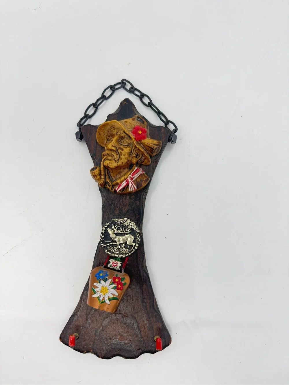 Vintage Austrian Folk Art Key Rack 2-Hook Liechtenstein Kitsch Cottage core